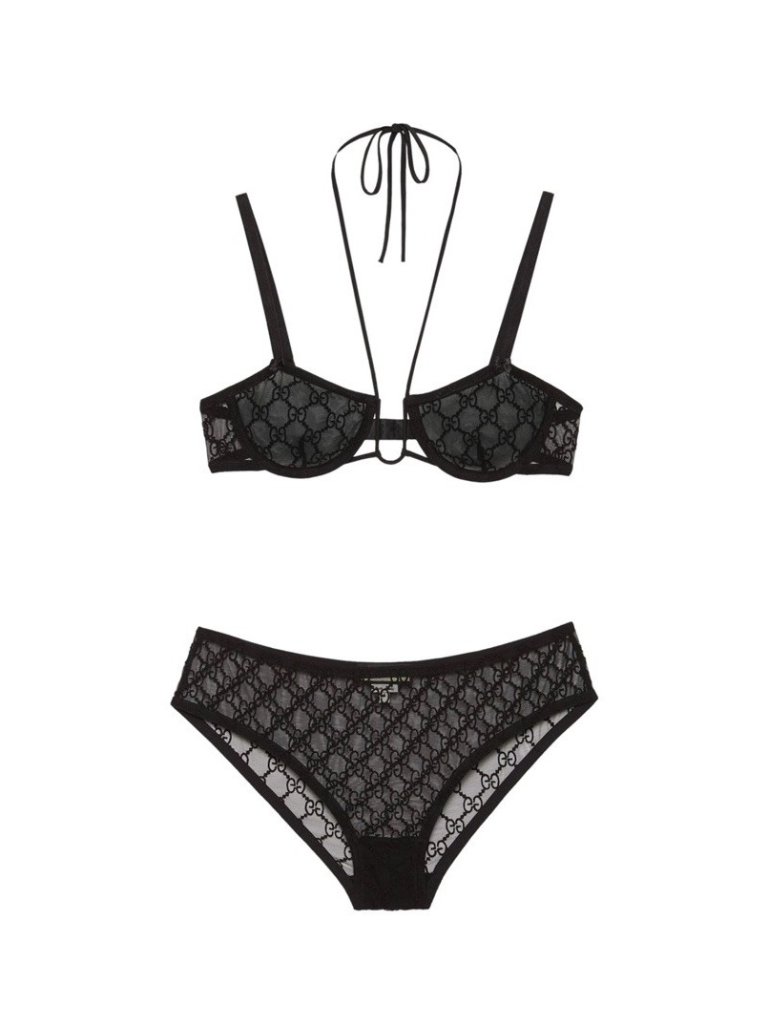 Nwt Gucci Lingerie Set Black Lace Gg Sz M 100% Authentic